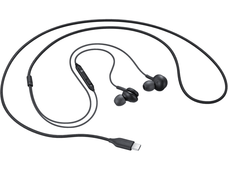 Écouteurs noirs avec un connecteur de type C.