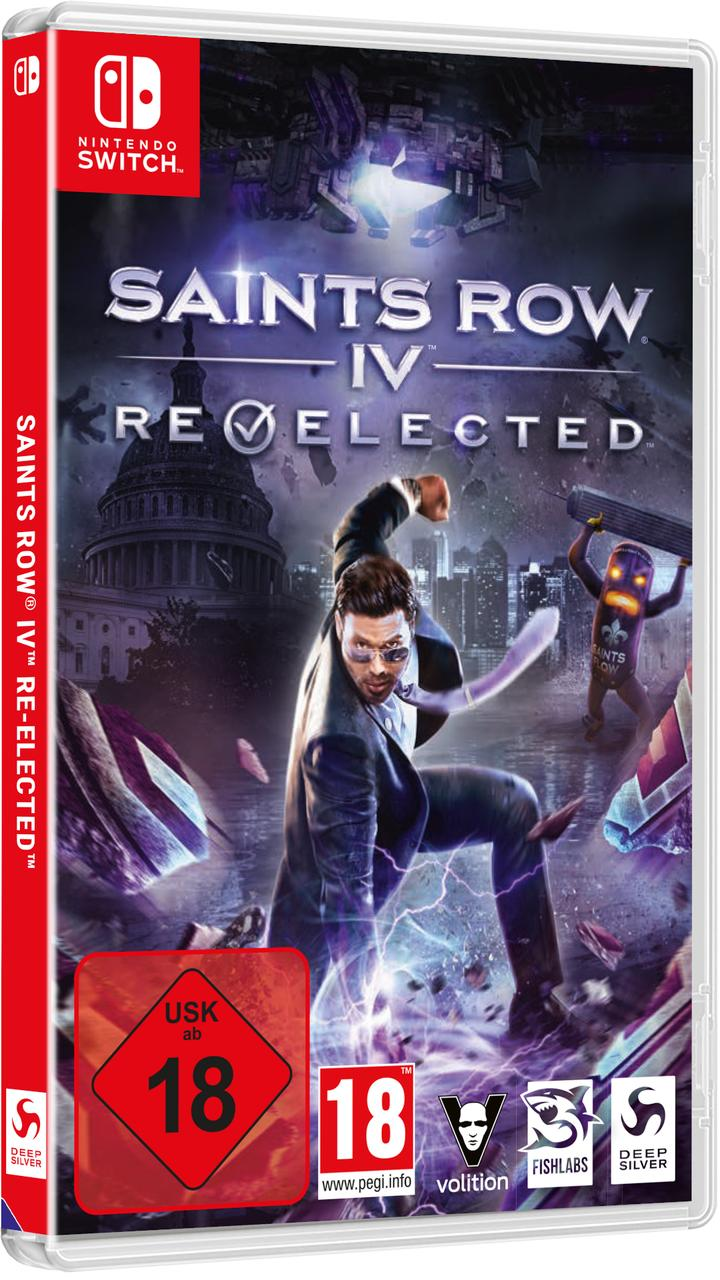 Saints Row IV: Re-elected Spielbox-Art, die einen Mann mit Sonnenbrille und einer Waffe zeigt.