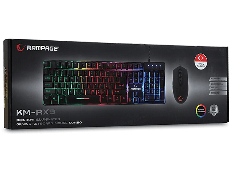 EVEREST Rampage KM-RX9 Siyah Usb Gökkuşağı Zemin Aydınlatmalı Q Standart Gaming Klavye ve Mouse Set Siyah_3