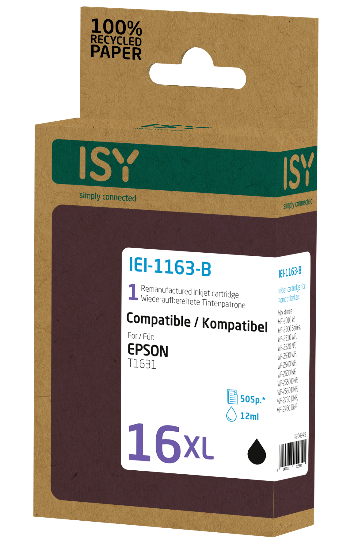 Tintenpatrone IEI-1163-B Schwarz ISY