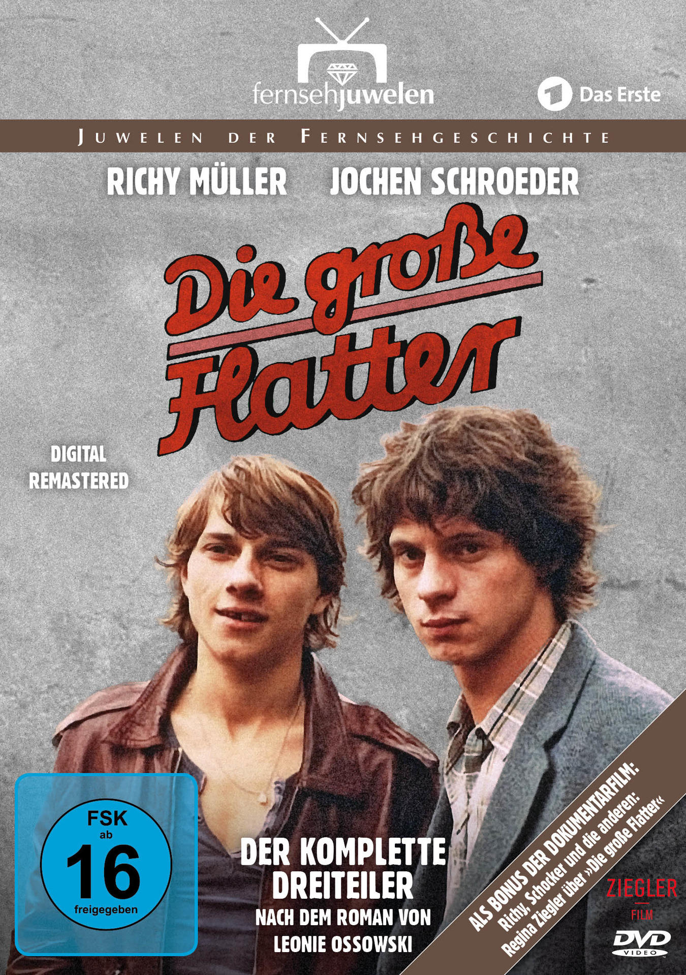DVD-Cover: Zwei Männer vorne. Text auf Deutsch: Die grosse Flatter, Filmtitel.