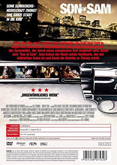 DVD-Cover für 'Son of Sam' mit Filmstills und einem Pistolenbild.