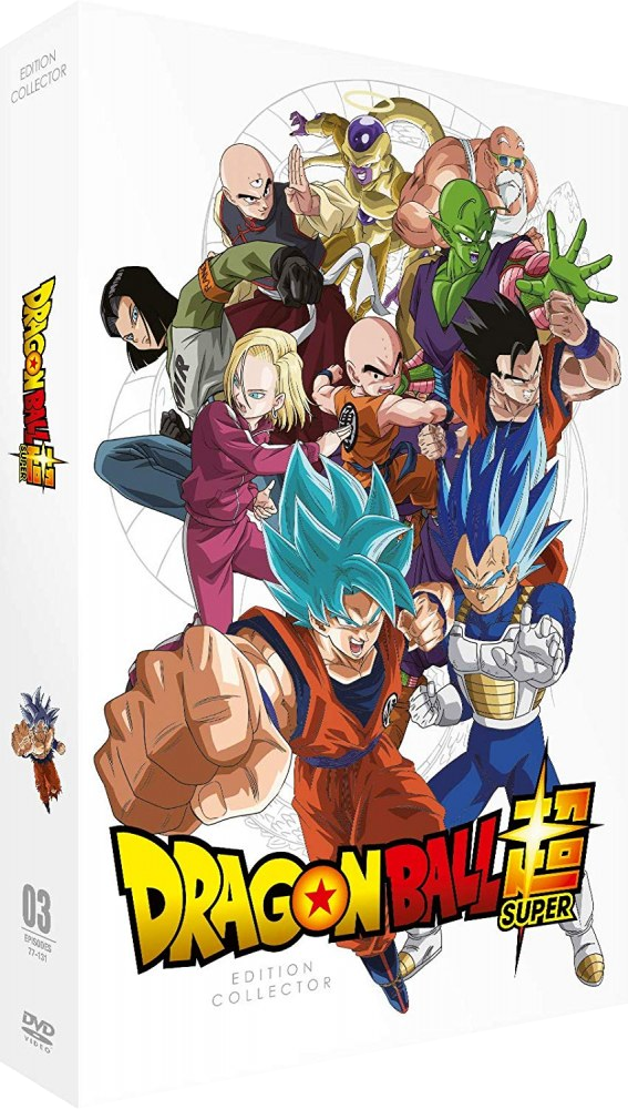 Dragon Ball Super DVD-box, met personages in actie op een witte achtergrond.