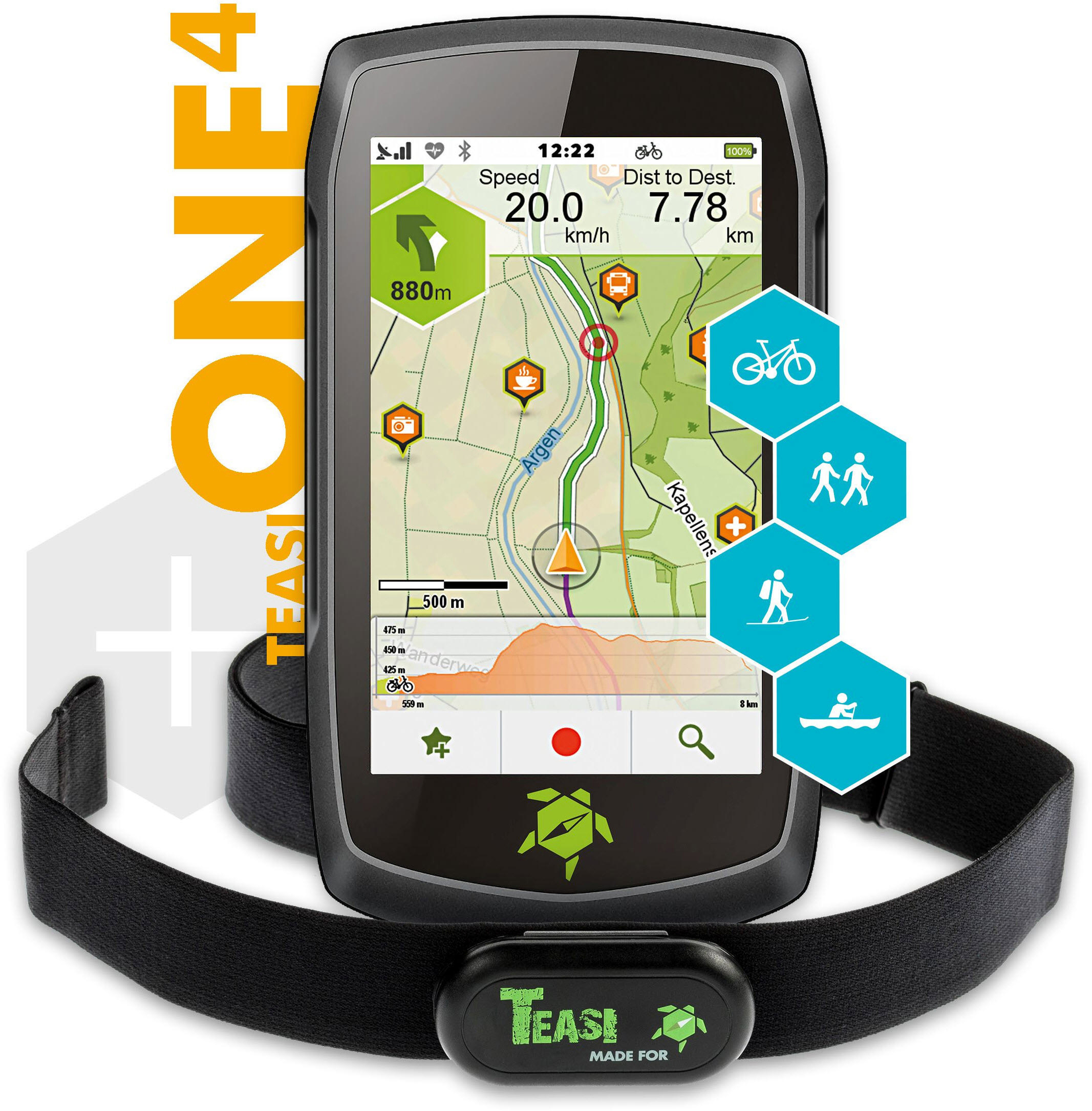 TEASI Teasi ONE⁴ HR - inkl. HR-Sensor Fahrrad, Outdoor, Fußgänger, Schifffahrt Europa