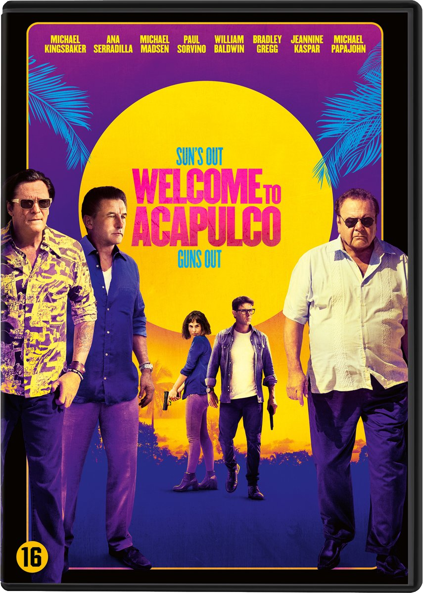 Affiche de film : Des gens se tiennent devant un coucher de soleil. Le titre est "Welcome to Acapulco".