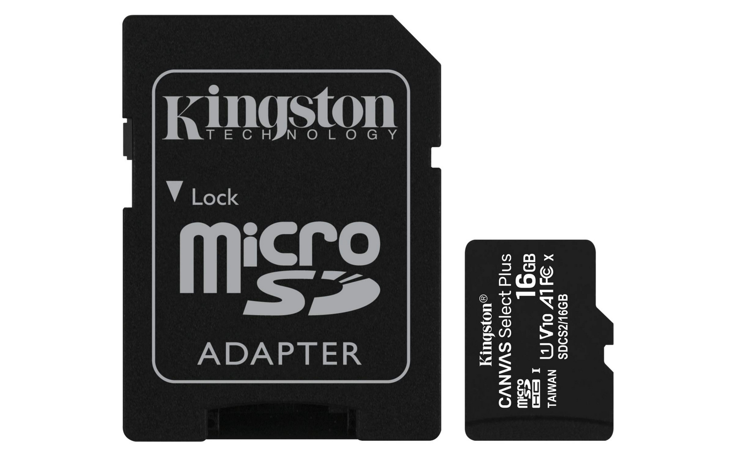 Tarjeta Micro SD - Kingston SDCS2/16GB, 16 GB, Velocidad hasta 100 MB/s, Clase 10, Adaptador SD, Negro