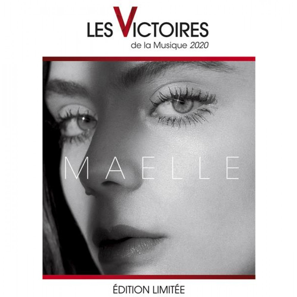 Pochette d'album : le visage de Maelle. Le texte est Les Victoires de la Musique 2020. Noir et blanc.