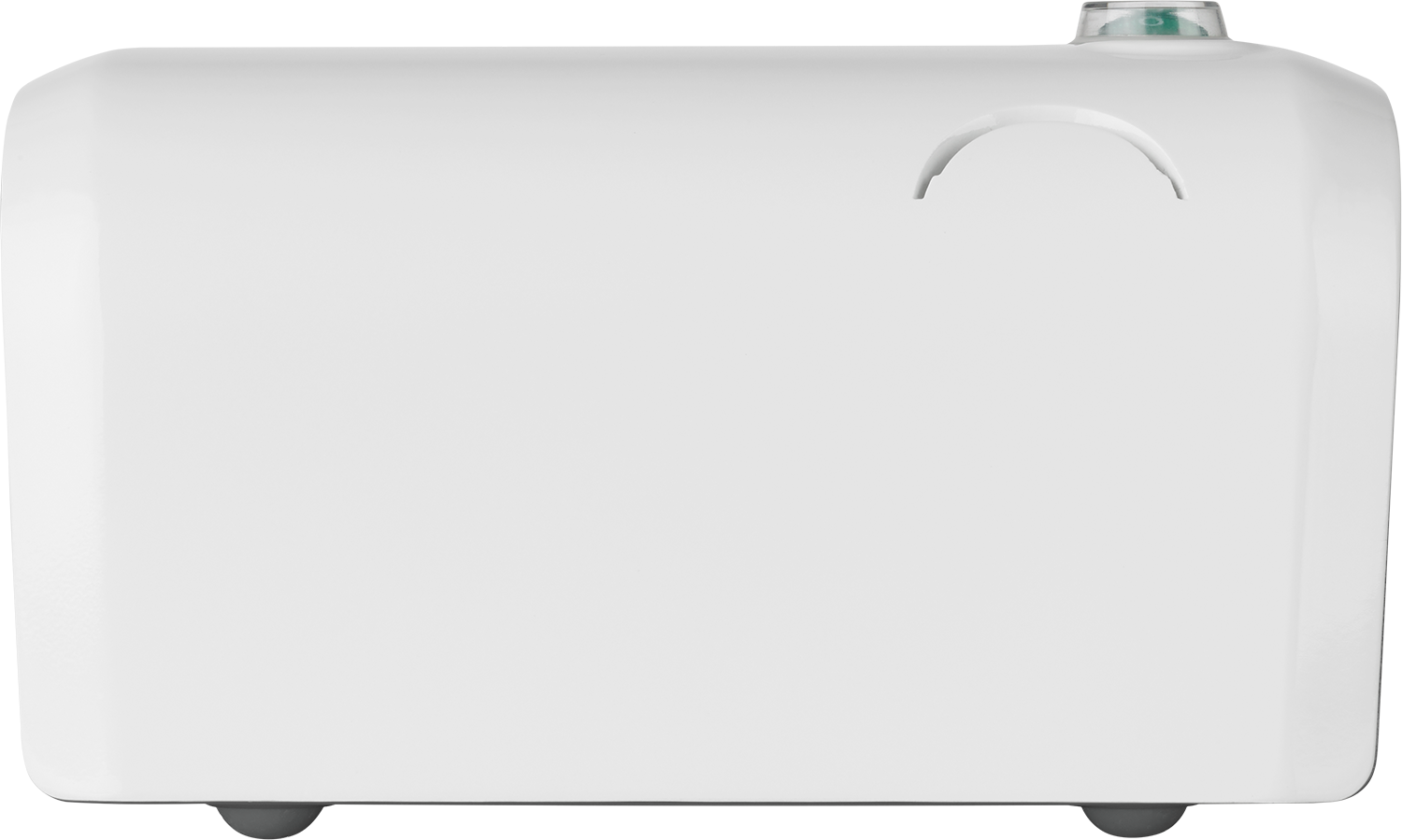 A white, rectangular device with a rounded top and small feet.