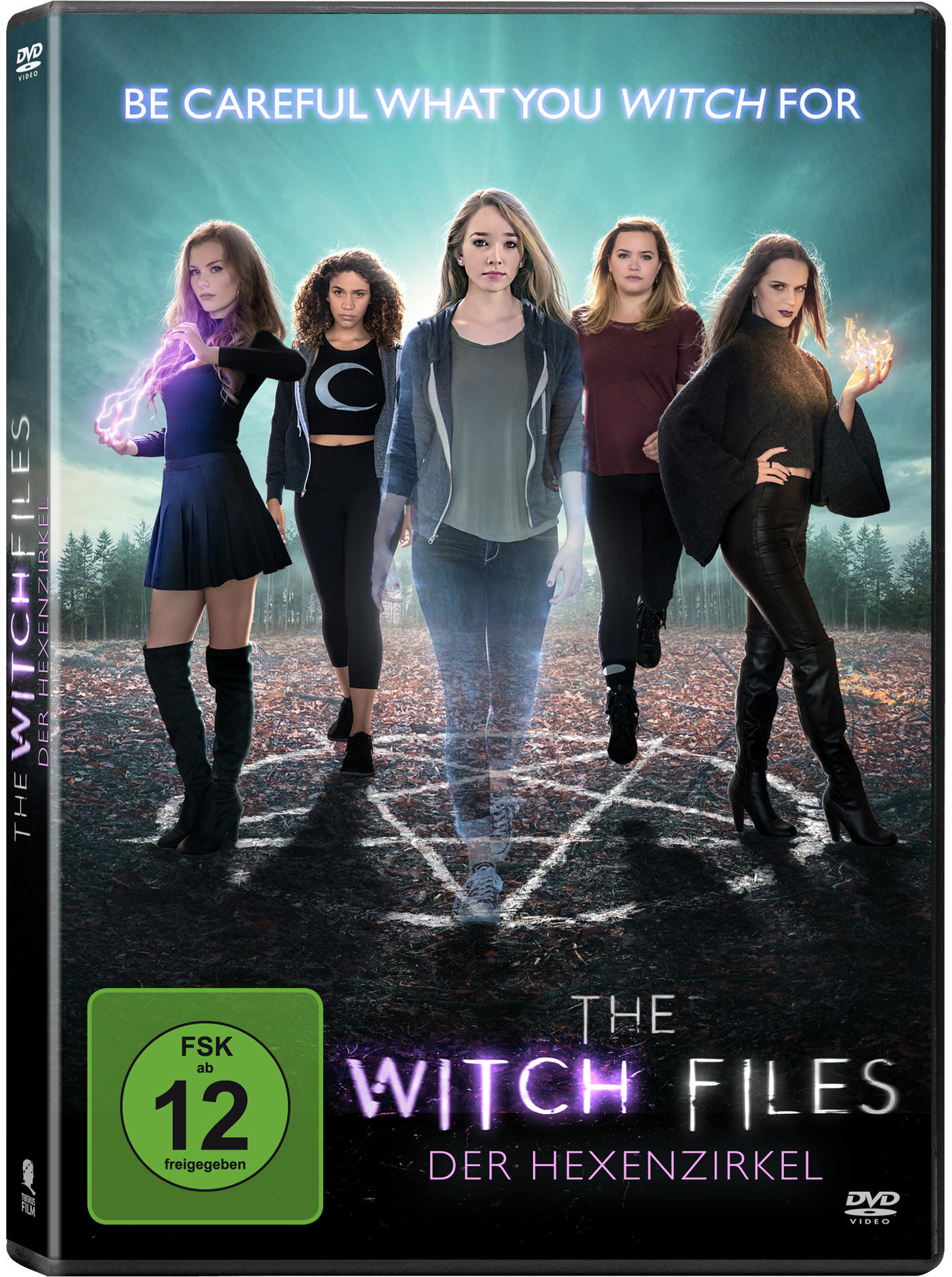 DVD-Cover von 'The Witch Files'. Frauen vor einem Waldhintergrund mit Titel und Logo.