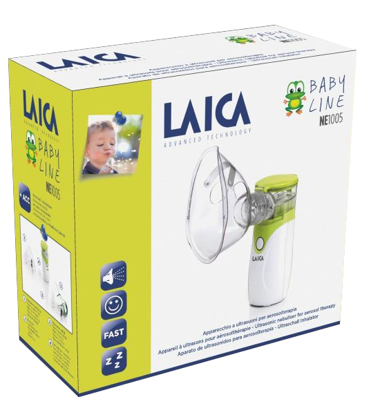 Laica baby line NE1005 doboz, porlasztóval és egy baba képével.