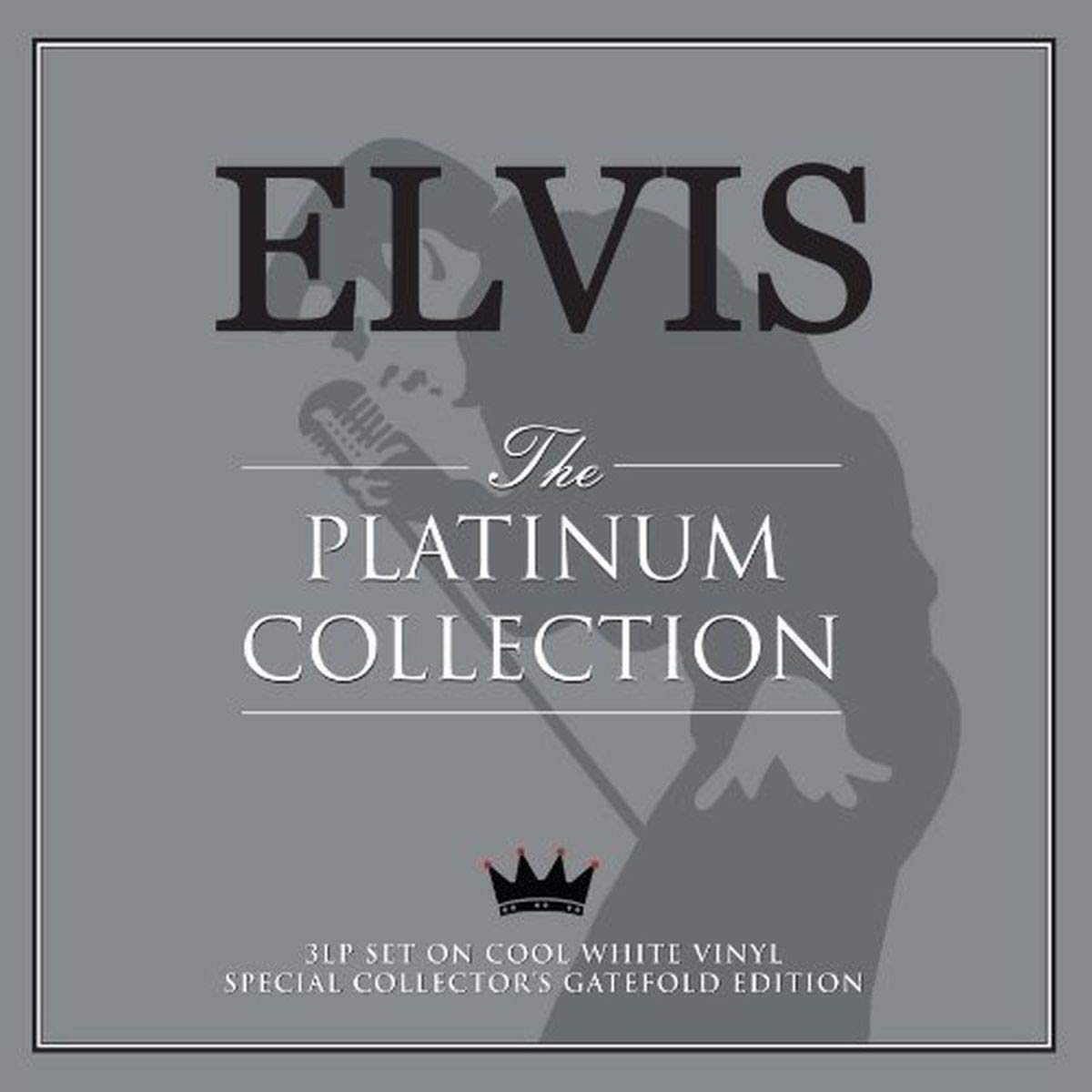 Album borító Elvis sziluettjével fehér öltönyben. Az album címe: "The Platinum Collection".