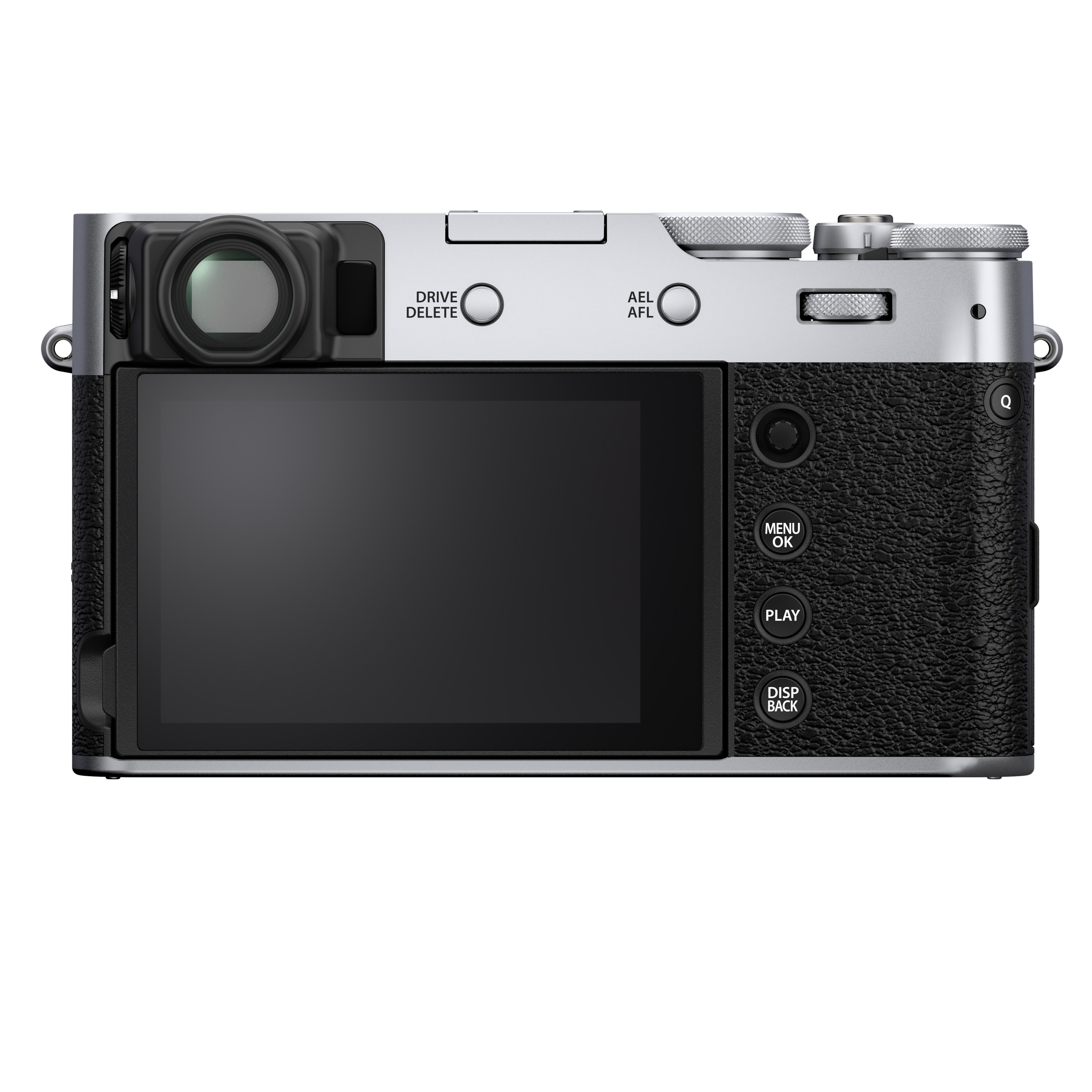 Eine schwarze Fujifilm X-Pro3 Kamera, Rückansicht, mit Display und Knöpfen.