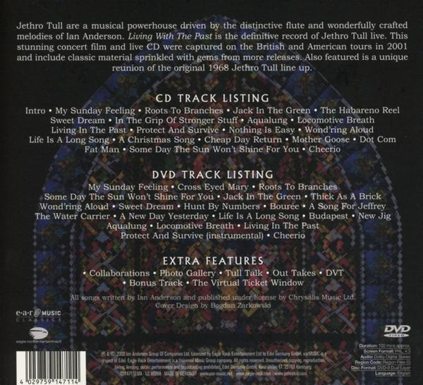 CD-Rückseite mit Text, der die CD- und DVD-Titel, zusätzliche Funktionen und Credits auflistet.