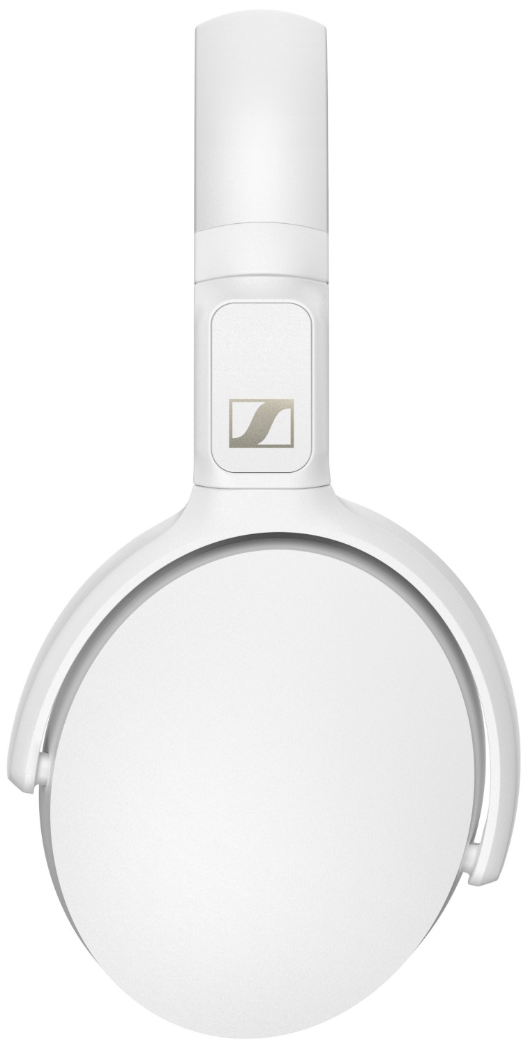 Casque circum-auriculaire blanc, vue de dessus. Le logo de la marque est au centre.