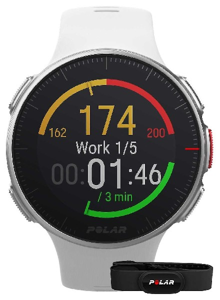 Reloj deportivo - Polar Vantage V + Pulsómetro banda torácica HR, Blanco, 1.2", GPS, Barómetro