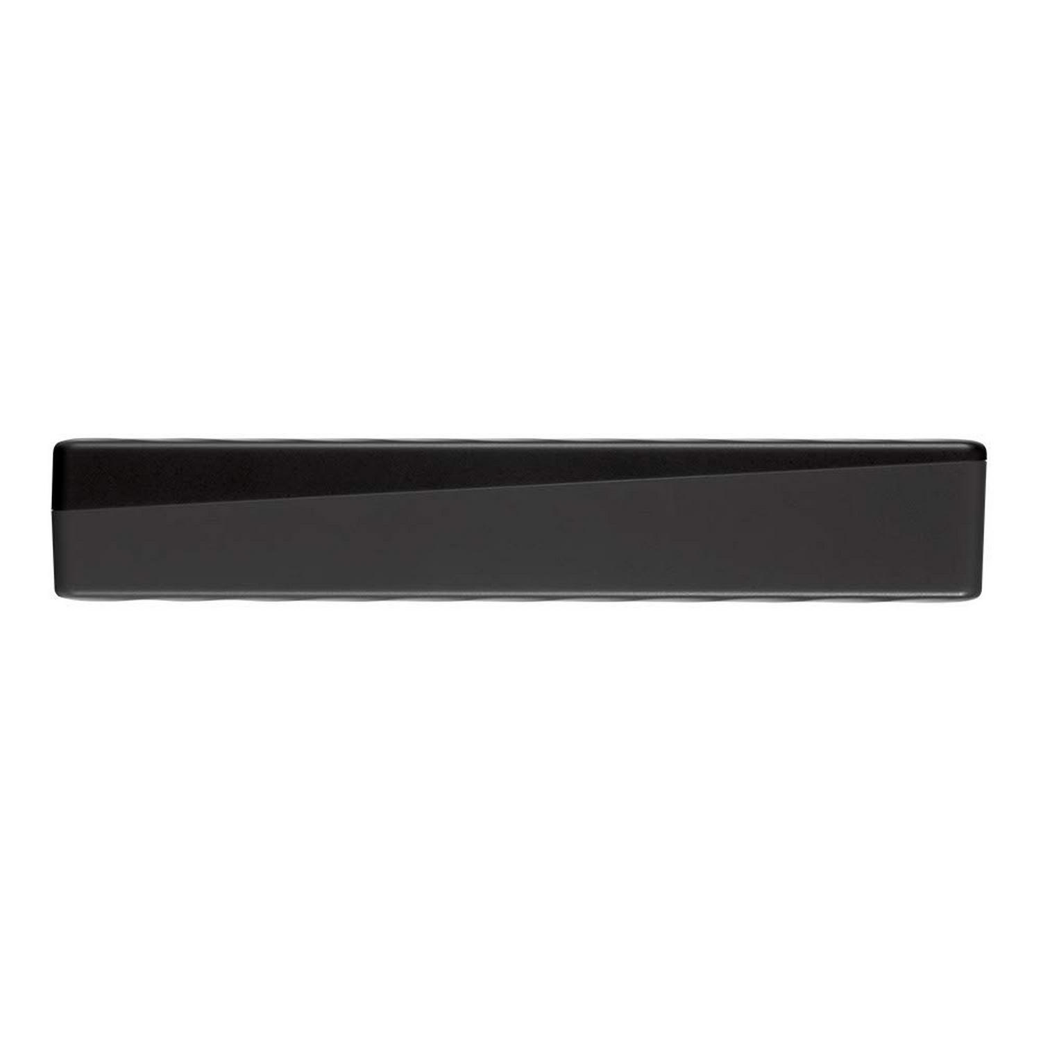Dispositivo negro y rectangular. La superficie superior es oscura, la inferior más clara.