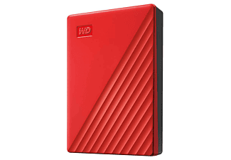 Disco duro externo 4 TB - WD My Passport, Portátil, HDD, USB 3.2, Funciona con Chromebook, Rojo