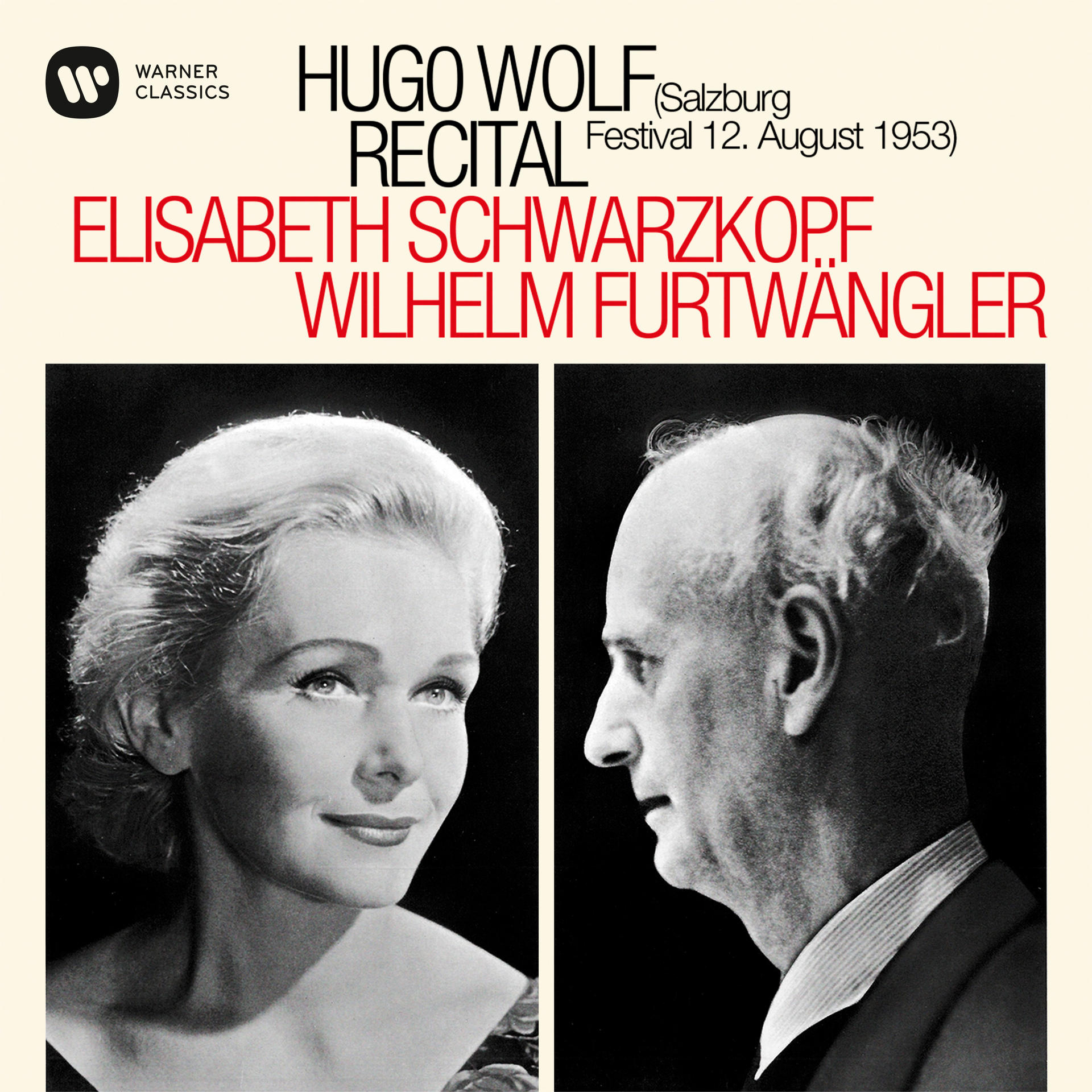 Albumcover mit zwei Porträts. Elisabeth Schwarzkopf und Wilhelm Furtwängler, mit Text.