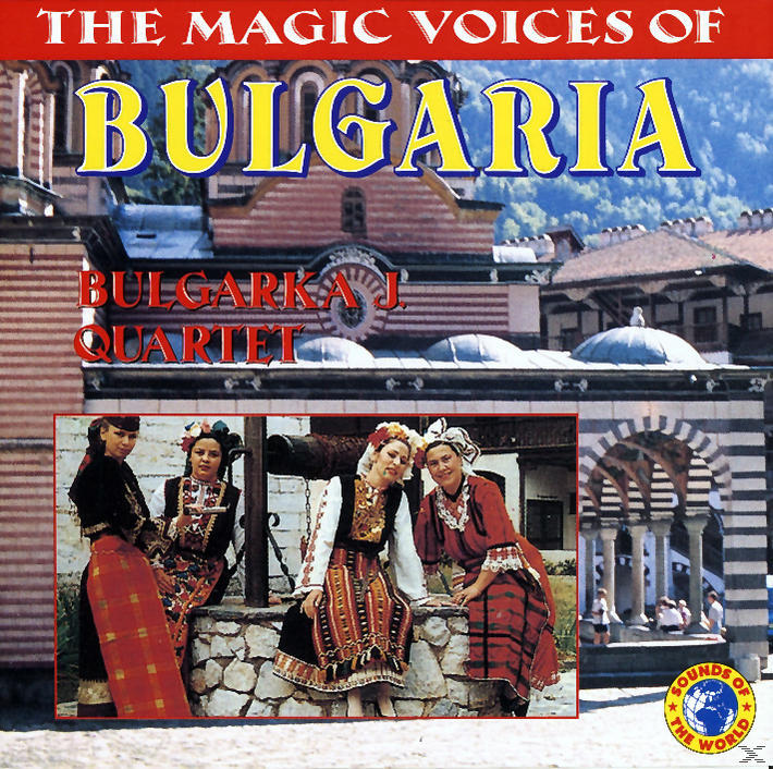 Albumcover mit einem Foto von Frauen in traditioneller Kleidung, mit dem Titel: The Magic Voices of Bulgaria, Bulgarika Quartet.