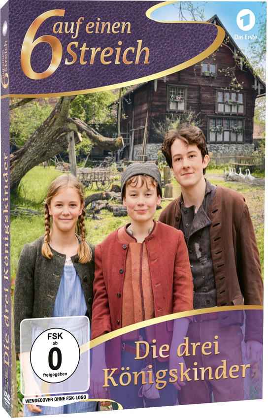 DVD-Cover für Die drei Königskinder, mit drei Kindern und einem Haus.