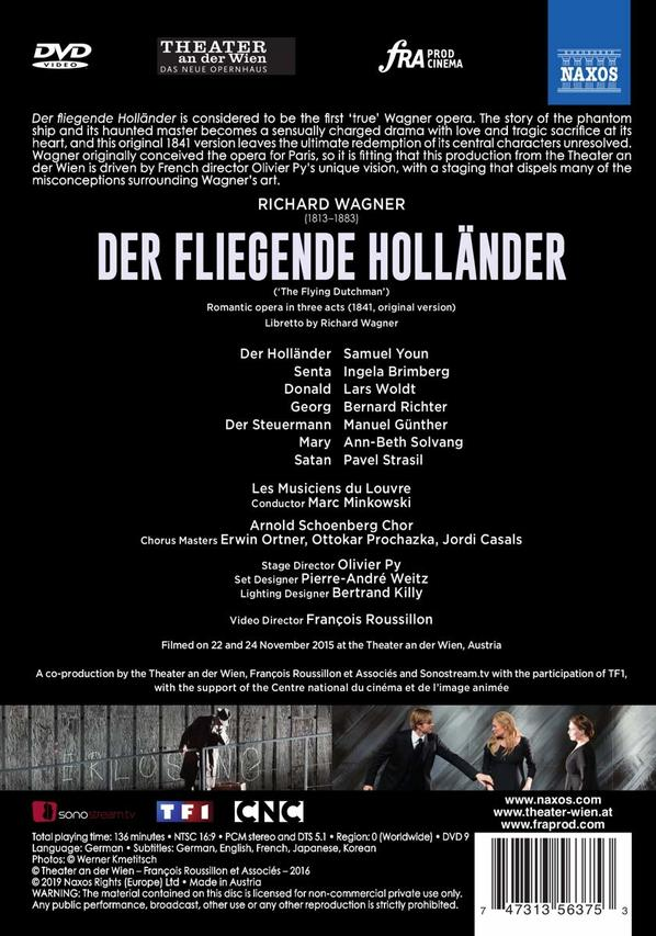 DVD-Cover für die Oper Der Fliegende Holländer. Enthält Text und Bilder zur Aufführung.