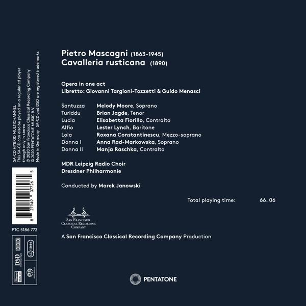 CD-Cover mit Text über Pietro Mascagnis Oper Cavalleria rusticana.