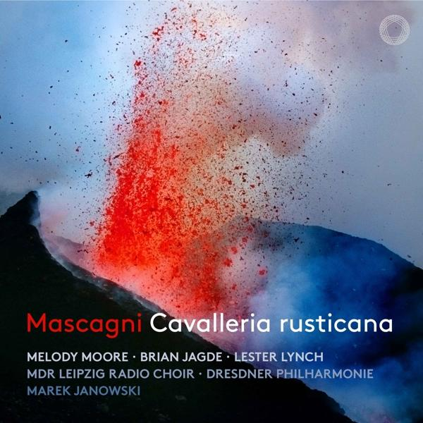 Albumcover von Mascagni Cavalleria rusticana mit ausbrechendem Vulkan.