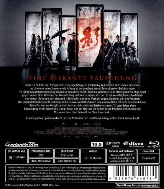 DVD-Cover eines Films mit Text und Bildern von Personen in Kostümen. Rückseite.