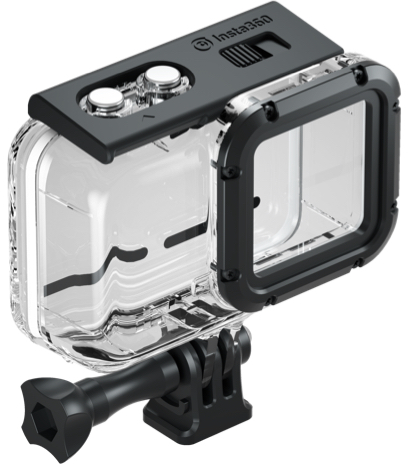 Insta360 Kameratasche. Es ist schwarz und transparent mit sechseckiger Basis.