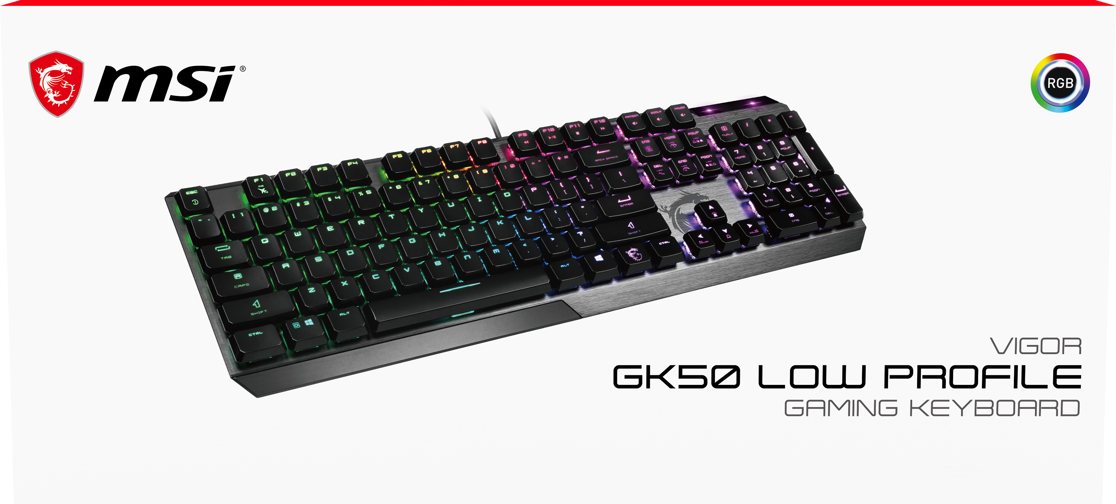MSI Vigor GK 50 LP DE Gaming Tastatur (kabelgebunden, Kailh Low Profile Switch, QWERTZ Layout, schwarz, RGB pro Taste)