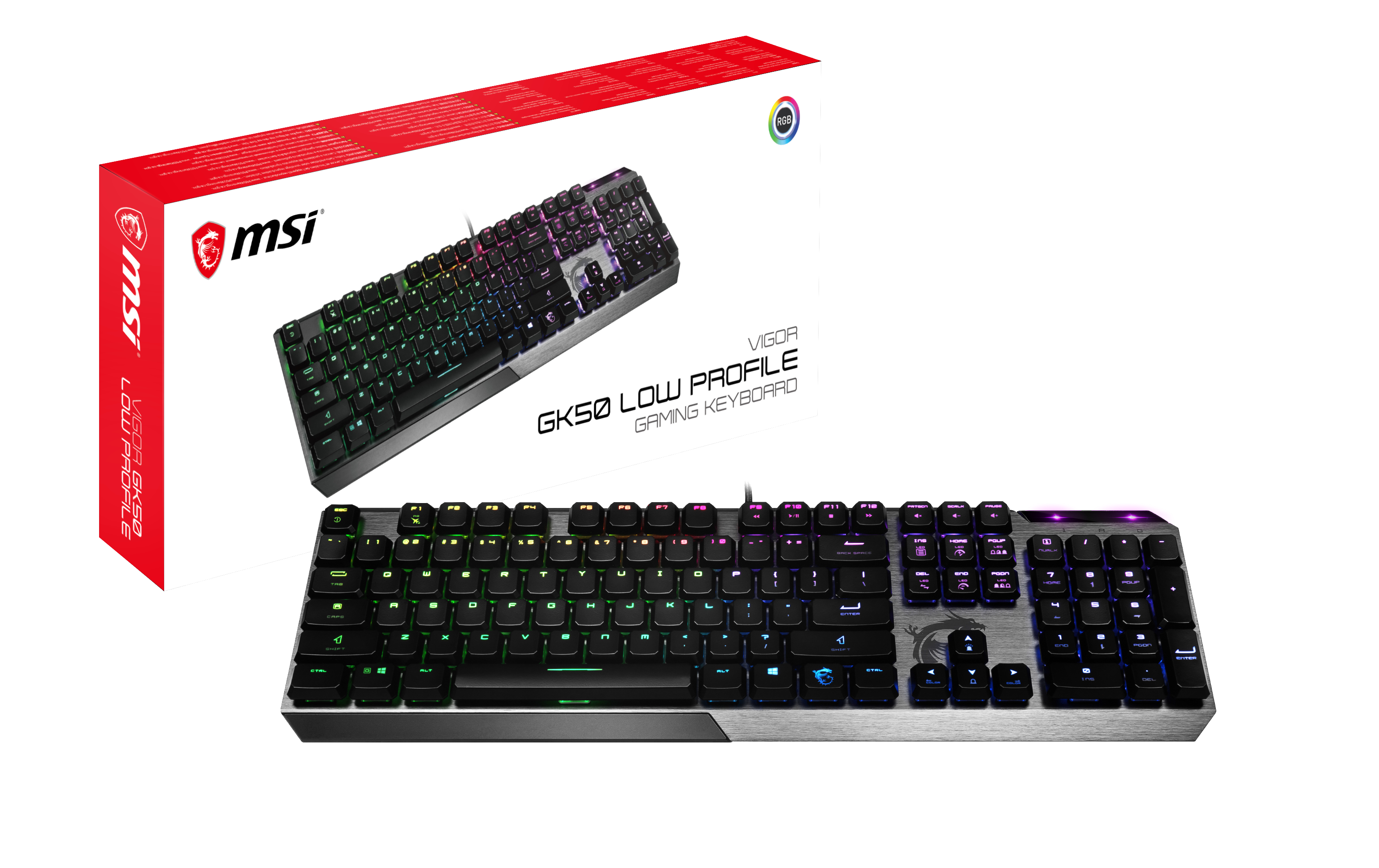 MSI Vigor GK 50 LP DE Gaming Tastatur (kabelgebunden, Kailh Low Profile Switch, QWERTZ Layout, schwarz, RGB pro Taste)
