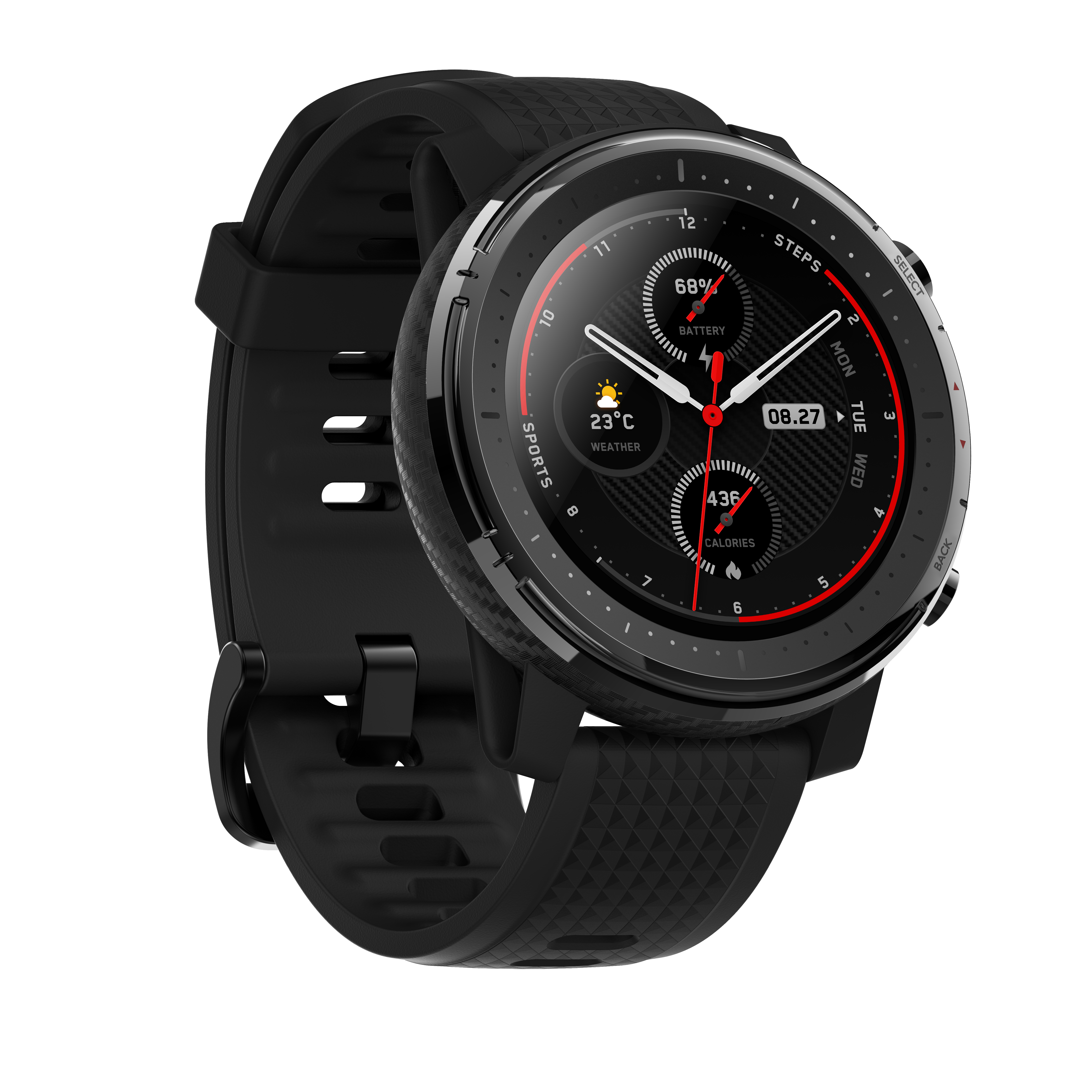 AMAZFIT Stratos 3 Smartwatch Polycarbonate + Fiberglas Silikon, 195 mm, Schwarz