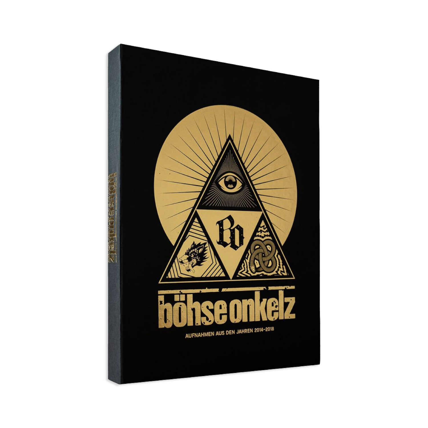 Buchcover mit goldenem Symbol auf schwarzem Hintergrund. Text in Gold und Schwarz.
