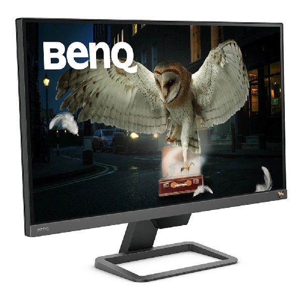Monitor BenQ que muestra una imagen de un búho, una ciudad y el logotipo de BenQ.