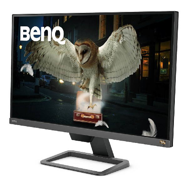 Un monitor de computadora con una imagen de búho en la pantalla. Un logotipo de BenQ es visible.
