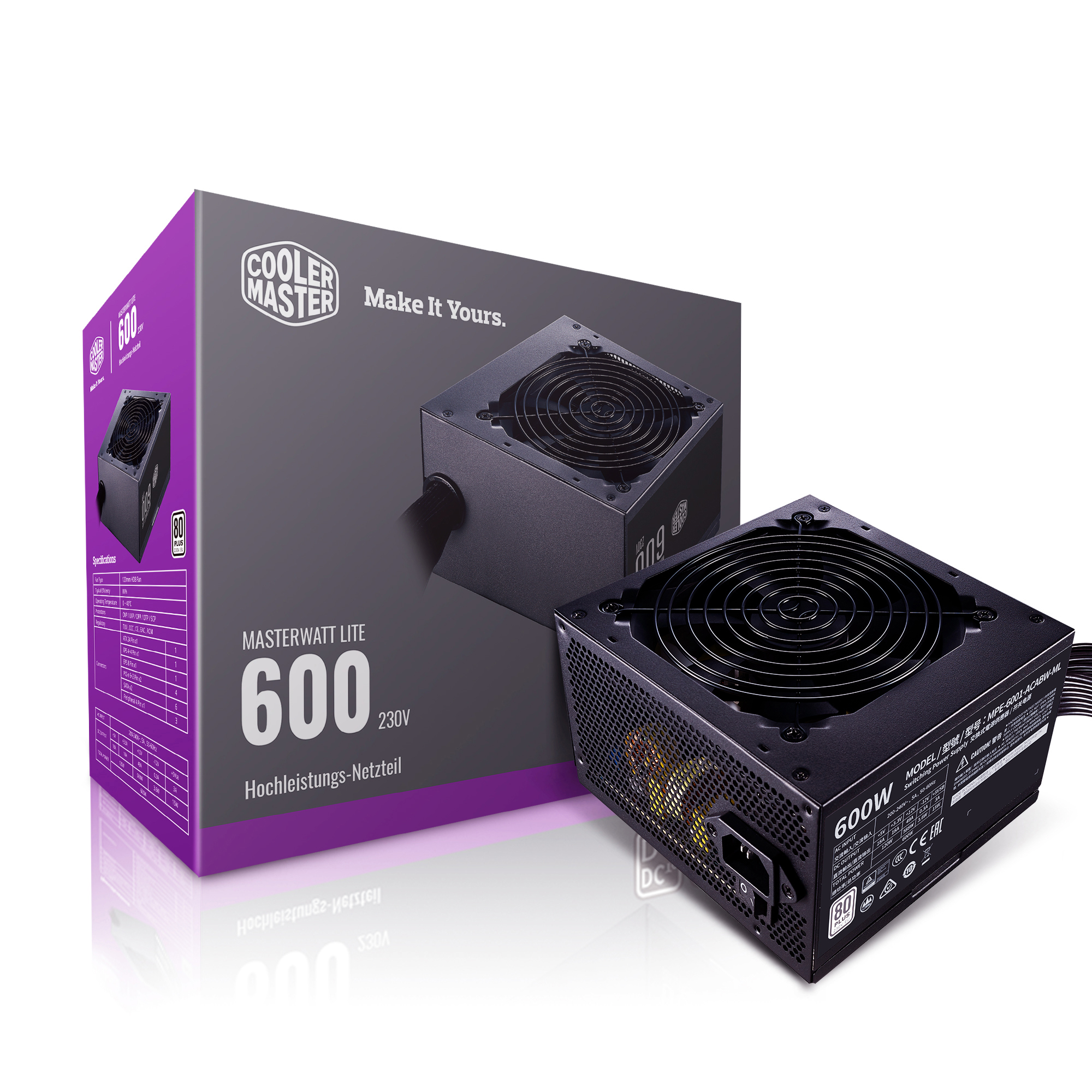 COOLER MASTER MasterWatt Lite 600W 230V PC-Netzteil 600 Watt