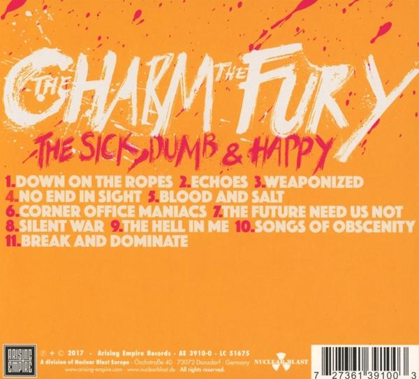Albumcover mit Bandname, Albumtitel und Titelliste vor orangefarbenem Hintergrund.