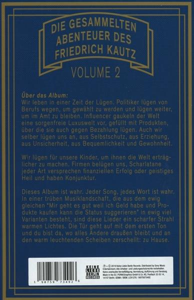 Die Rückseite einer CD-Hülle mit Text und einem Logo. Sie ist dunkelblau.