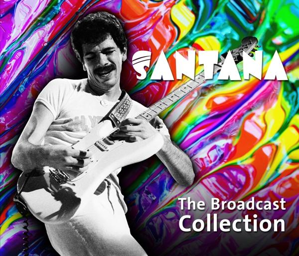 Santana albumhoes. Man speelt gitaar, kleurrijke achtergrond.