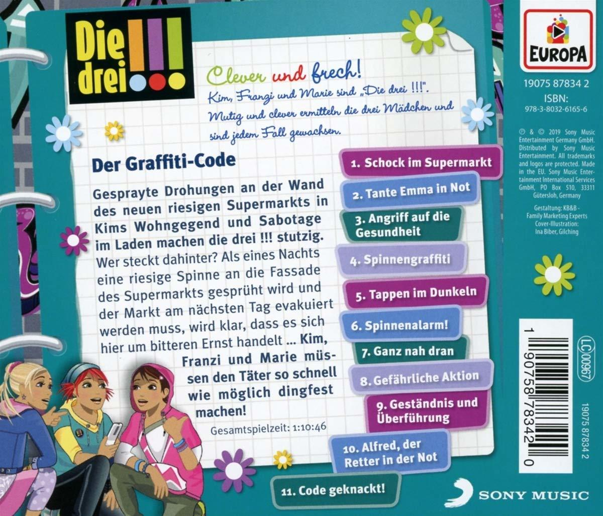 CD-Cover, 'Die drei !!!', mit drei Mädchen und Text. Der Titel ist auf Deutsch.