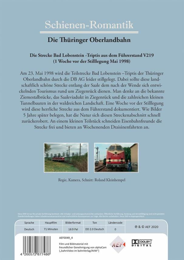Romantik Oberlandbahn DVD Thüringer Auf Schienen-Die