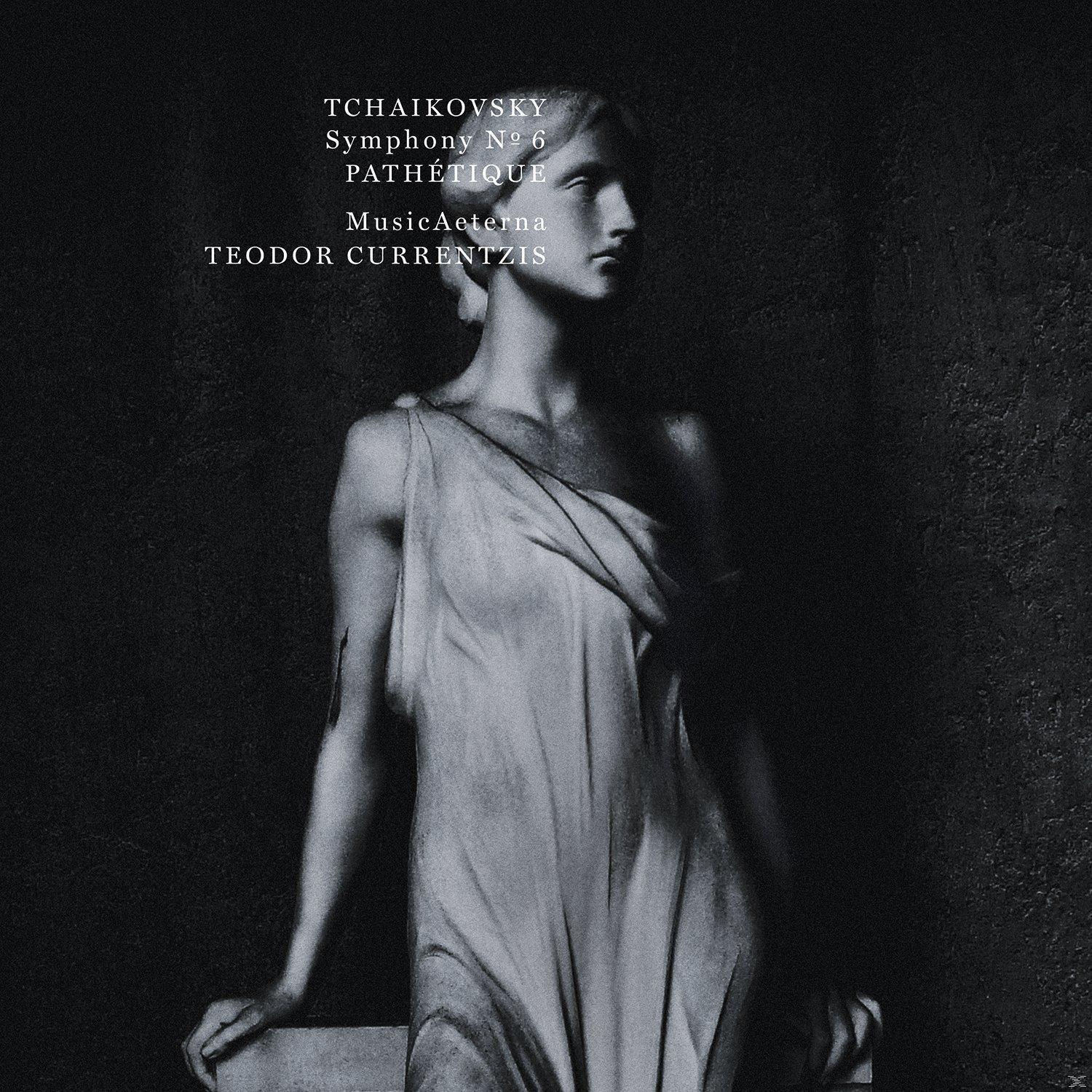 Schwarz-weiß Albumcover mit Statue, Text: Tschaikowsky, Sinfonie Nr. 6, Pathétique.