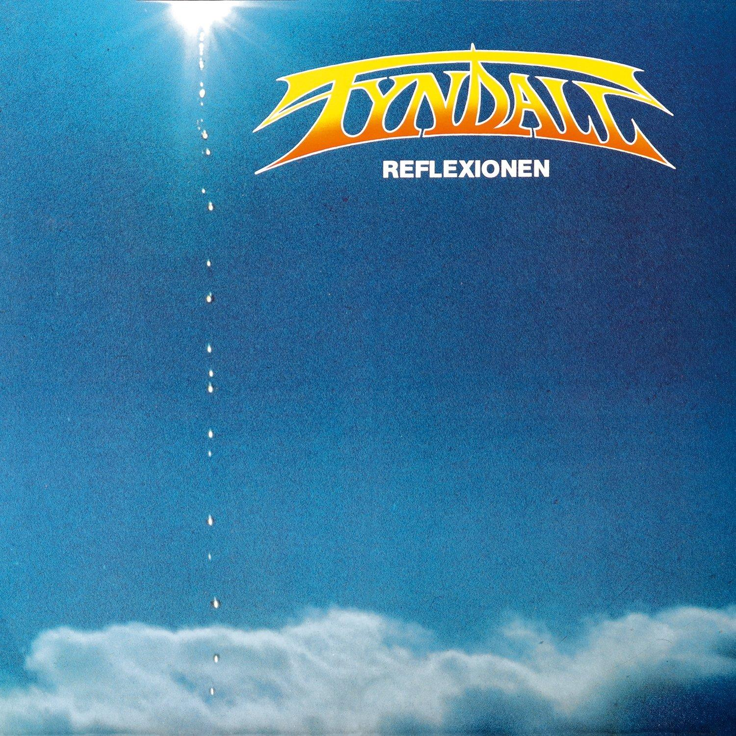 Tyndall-Albumcover. Ein stilisiertes gelb-oranges Logo über dem Wort 'REFLEXIONEN' auf blauem Himmel.