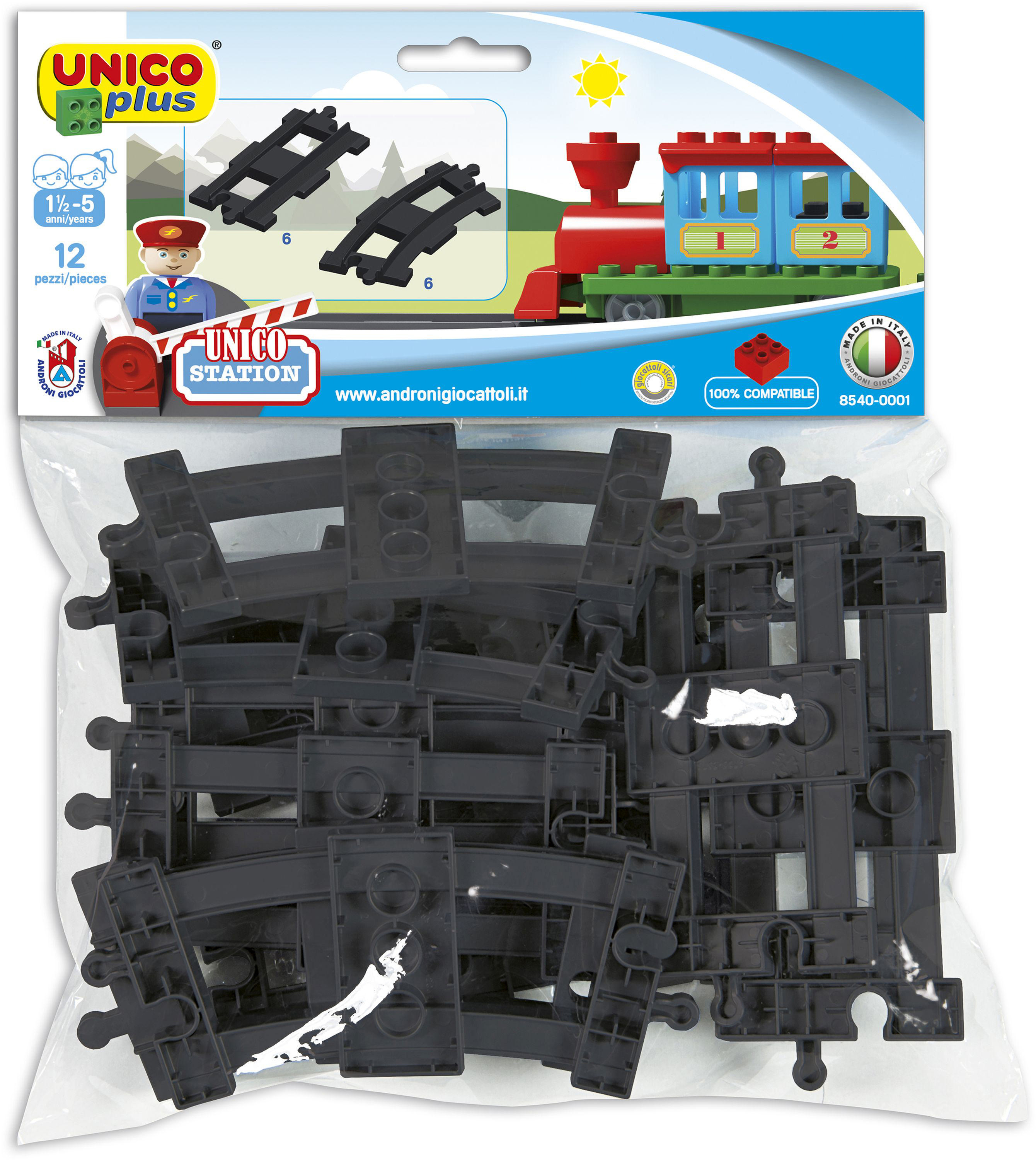 ANDRONI Bausteine Schienen Set 12 Teile Bausteinset, Schwarz