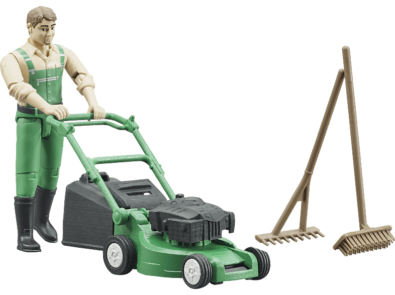 BRUDER bworld Gärtner mit Rasenmäher u.G.Geräte Spielzeugset Kunststoff