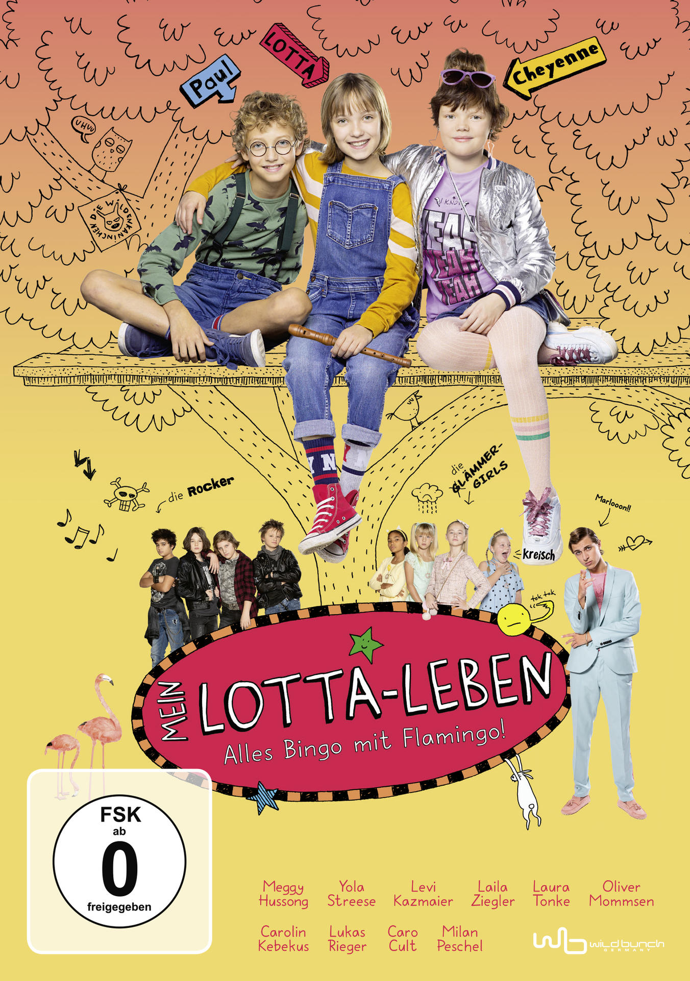 Filmcover mit Kindern und Text. Pinke, blaue und gelbe Farben werden verwendet.
