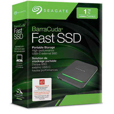 Disco duro externo - Seagate BarraCuda Fast SSD, 1 TB, USB Tipo C, Negro