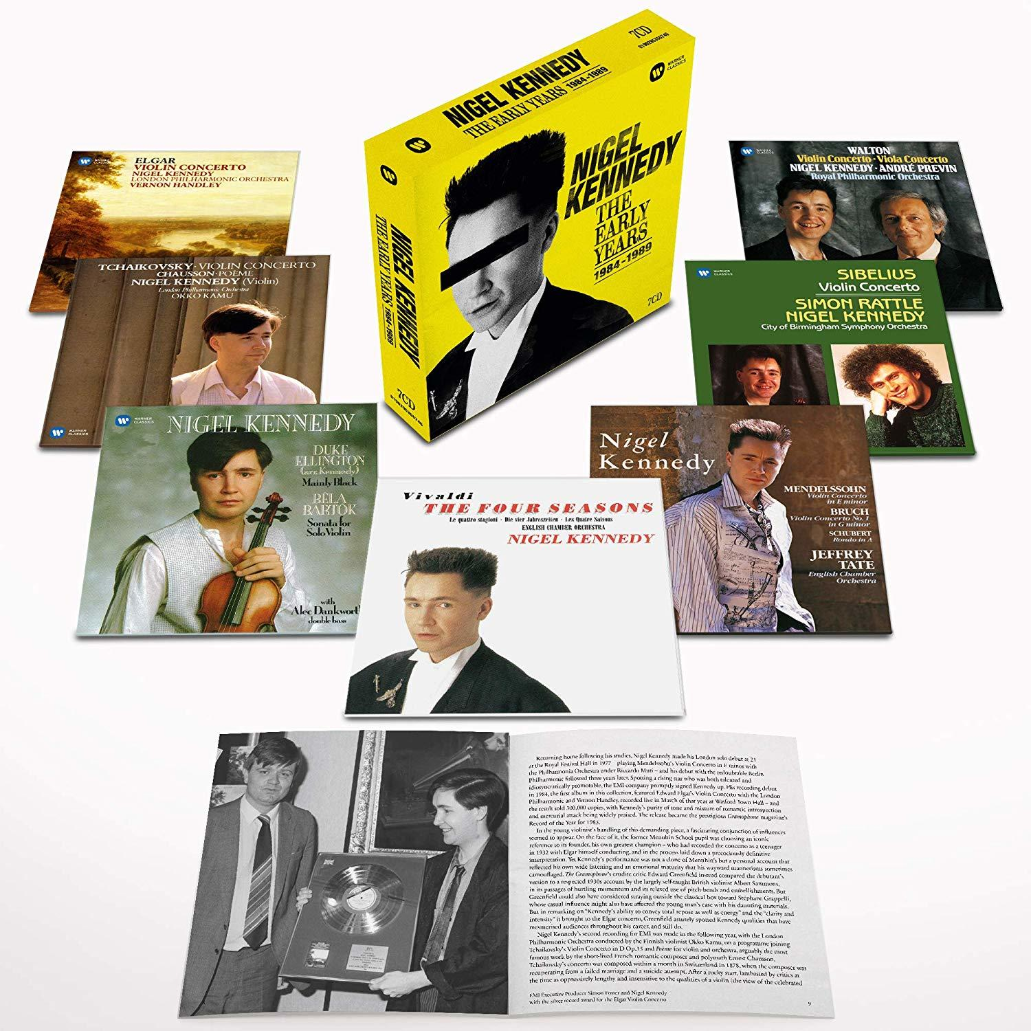 Box-Set von Nigel Kennedy CDs und Booklets, mit verschiedenen Albumcovern sichtbar.