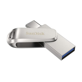 Silberner Sandisk USB-Stick, Kappe geöffnet.