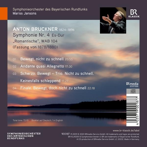 CD-Cover von Anton Bruckners Symphonie Nr. 4, mit Sonnenuntergang und Dirigentenbild.